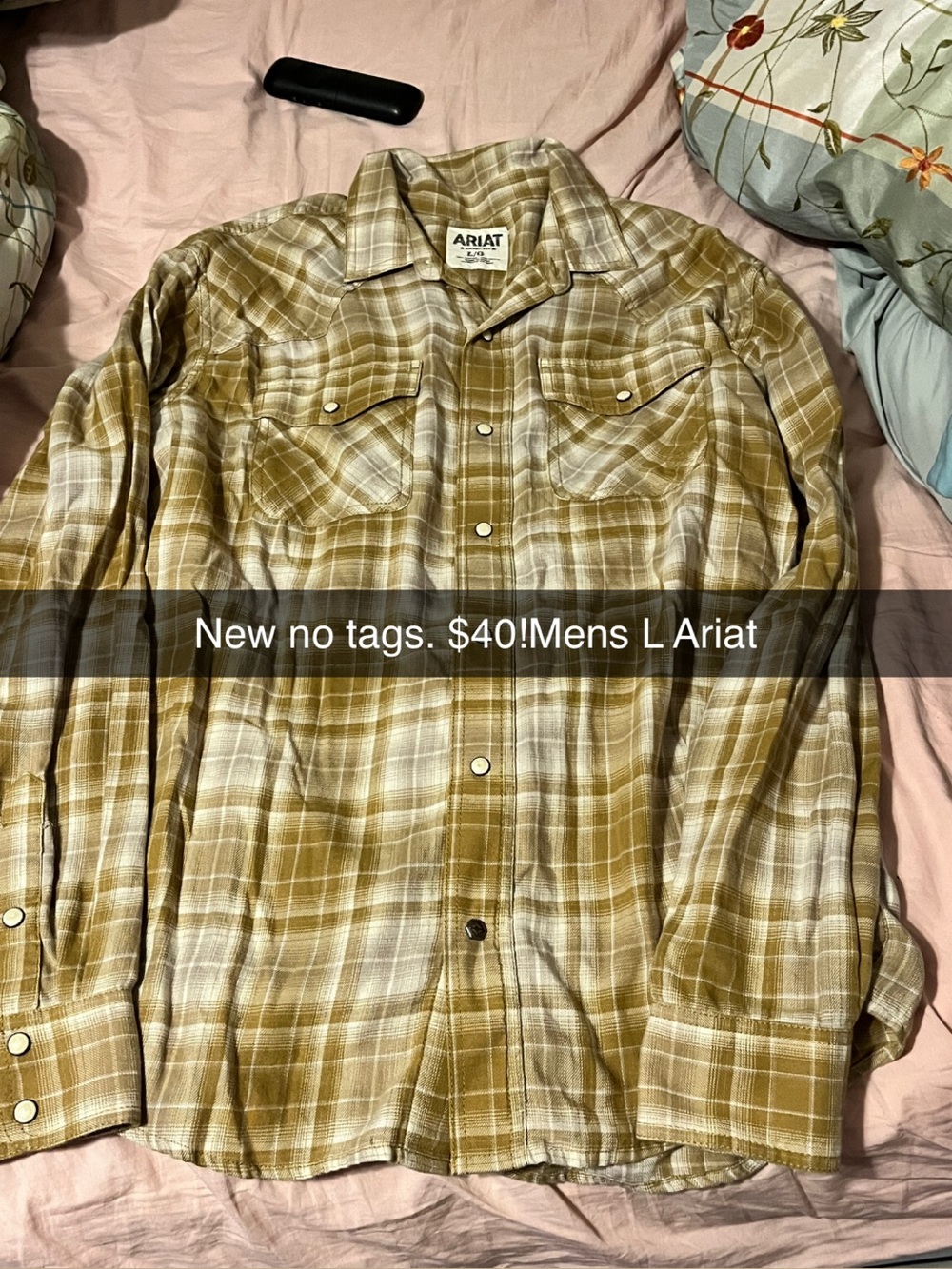 Ariat Men's Plaid Snap Western Shirt - Mustard/Tan/White